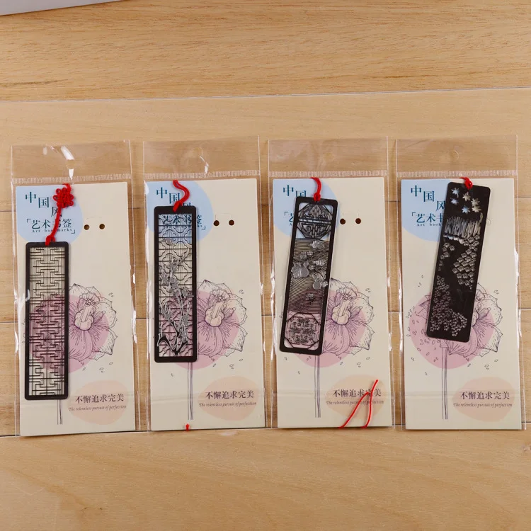 4 Pcs/Lot Chinese Classical Style Bookmark Merlin Bamboo Chrysanthemum Plum Orchid Flowers Metal Book Markers