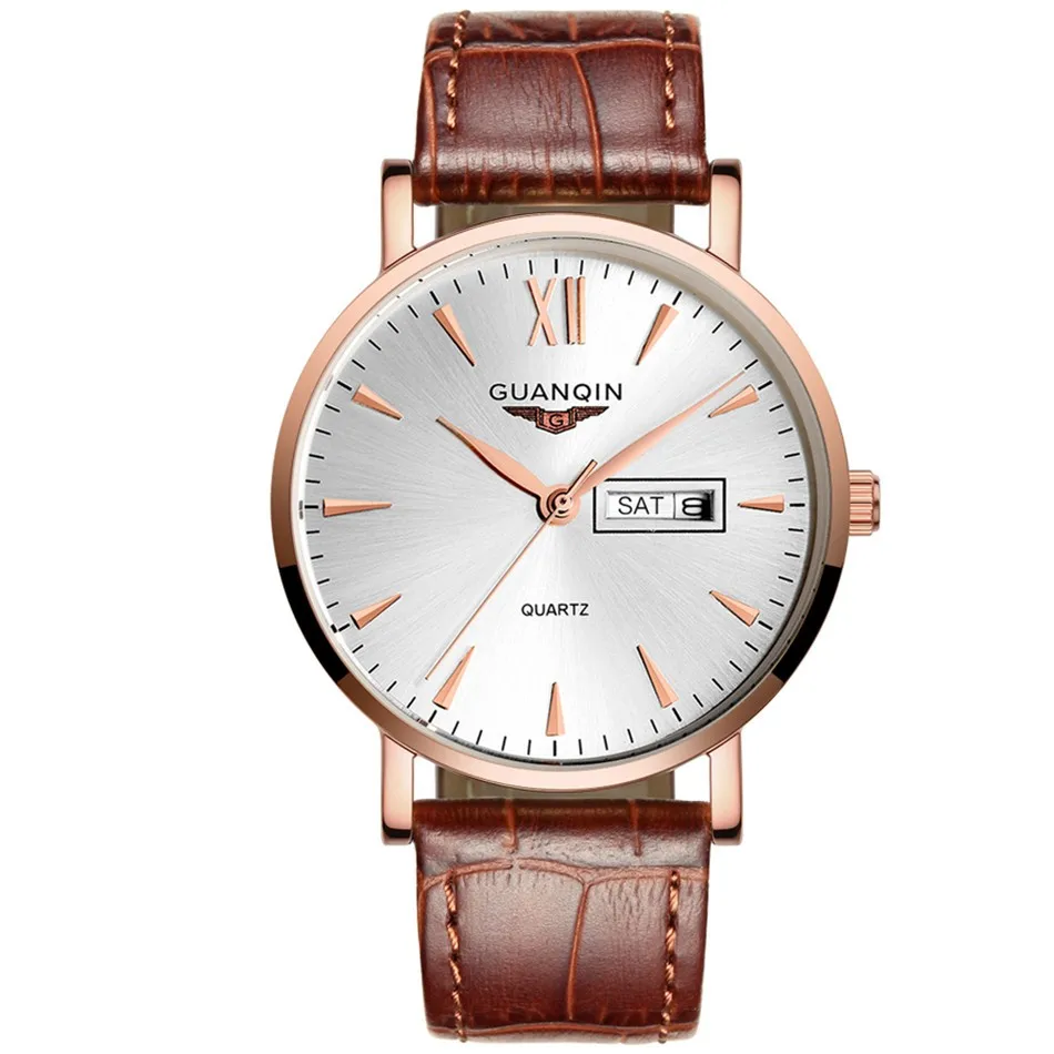 GUANQIN orologi da uomo di marca Business Quartz 30M orologi impermeabili cinturino in pelle da uomo orologio da polso da uomo con data automatica