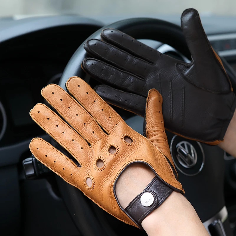 Gants en peau de cerf pour hommes, de haute qualité, en cuir véritable, pour conduire, pour Locomotive, antidérapants, respirants, M065W-2