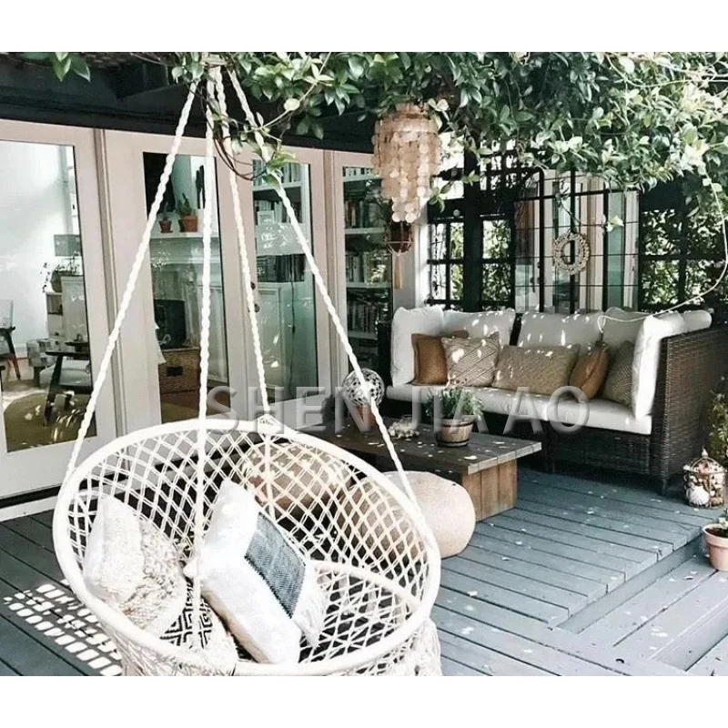 

Outdoor Leisure Hanging Chair Indoor Hand-knitted White Swing Hanging Chair Simple Nordic Style Swing Chair 1PC