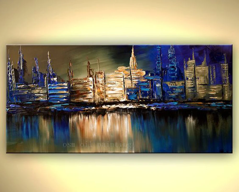 

Hand-painted Abstract Architecture City Seascape Pictures Home Decorative Handmade Fine Wall Artwork Canvas Knife Oil Painting