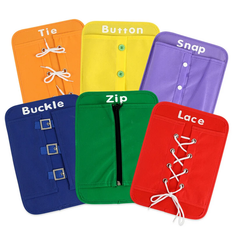 

6Pcs Kids Early Learning Educational Kit Button Snap Buckle Zip Lace For Kindergarten School Children Learn To Dress Tie Shoe