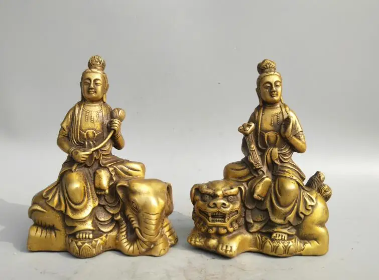 Collection brass Manjusri bodhisattva and puxian bodhisattva craft statue