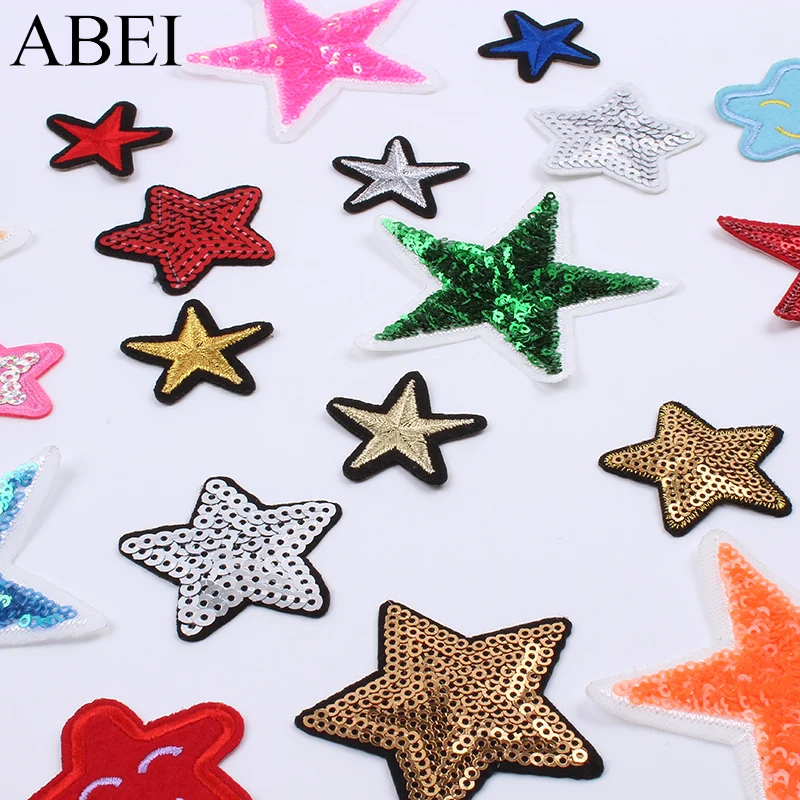 Random Multicolor Stars Patches Iron On Sew On Cartoon Patch for Clothes Repair DIY Stripe Fabric Stickers Jean Coat Bag Badge