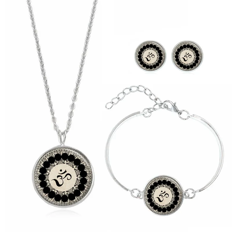 Yoga om sânscrito meditação símbolo mandala pingente colar pulseira brincos conjuntos de jóias para unisex conjuntos de jóias vintage