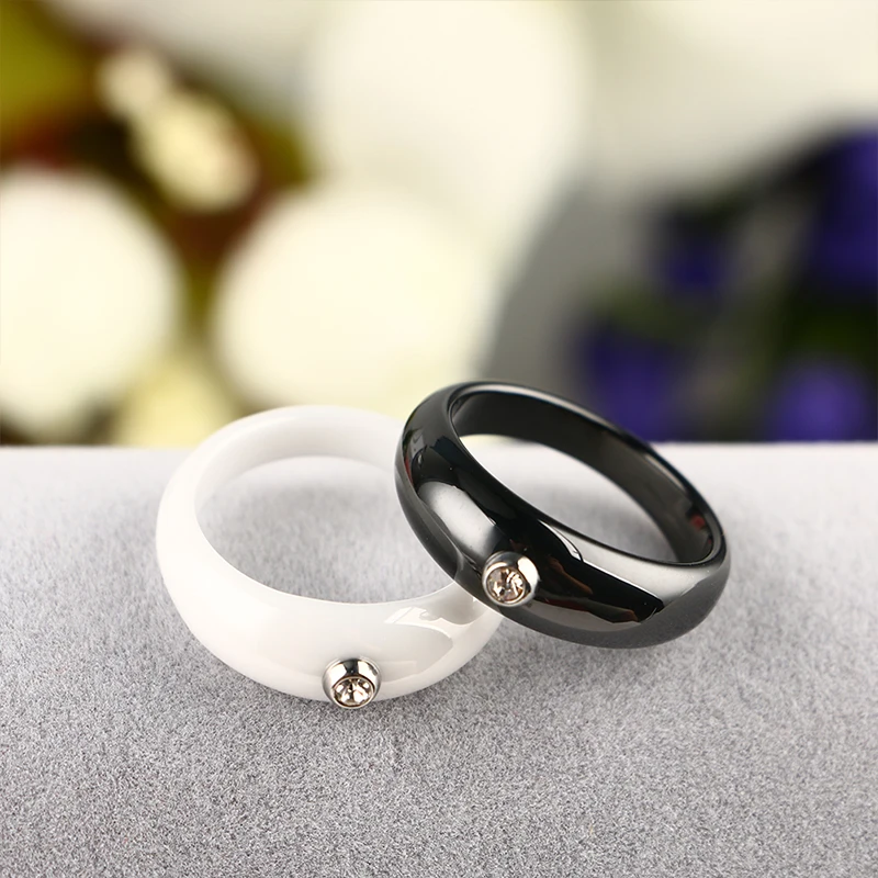 2018 Width Different Women Rings Plus Little Big CZ Crystal 4mm & 7mm Width Alien Shape Ceramic Rings Anniversary Gift Jewelry