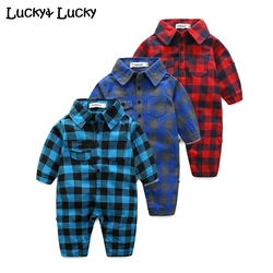 Plaid bebes clothes baby clothes long sleeve lapel baby romper newborn cotton baby costume baby boys newborn clothes