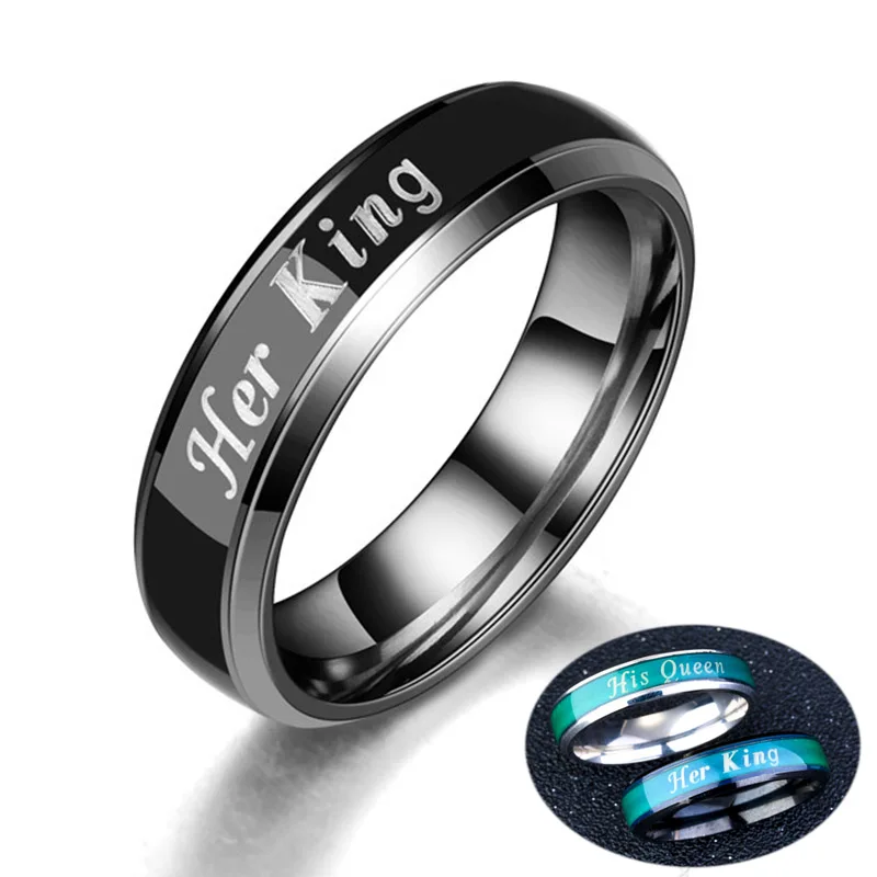 Couple Stainless Steel Rings Emotion Feeling Temperature Humor Changes Color Your Queen Your King Ring Woman Man