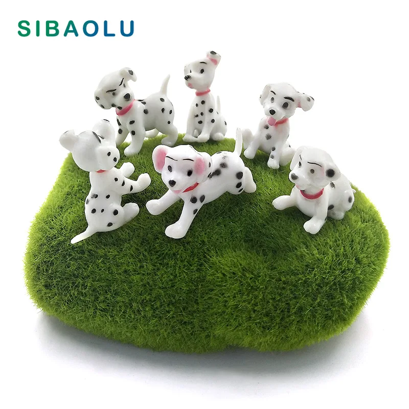 6pcs Mini Spotted Dog Figurine Miniature Fairy Garden Animal Statue Craft Home Car Birthday Cake Decoration Accessories Modern