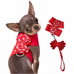 Luxury Floral Rhinestone Dog Harness With Lead Leash Set Pink Red Green On Sale S XL Pet Cat Walking Outdoor Small Animal Supply