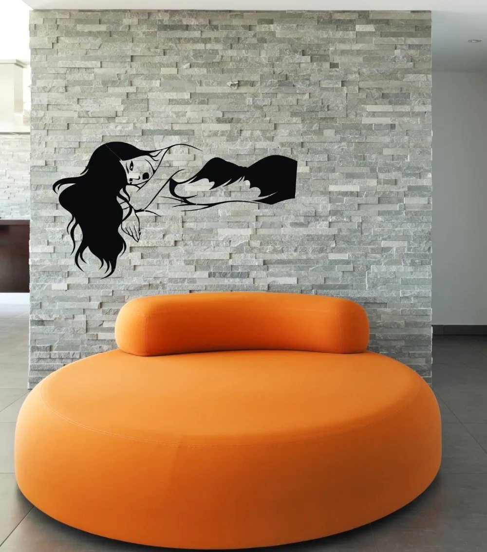 New Sexy Girl Vinyl Wall Decal Beautiful Long Hair Girl Lying Sexy Woman Mural Art Wall Sticker Bar
