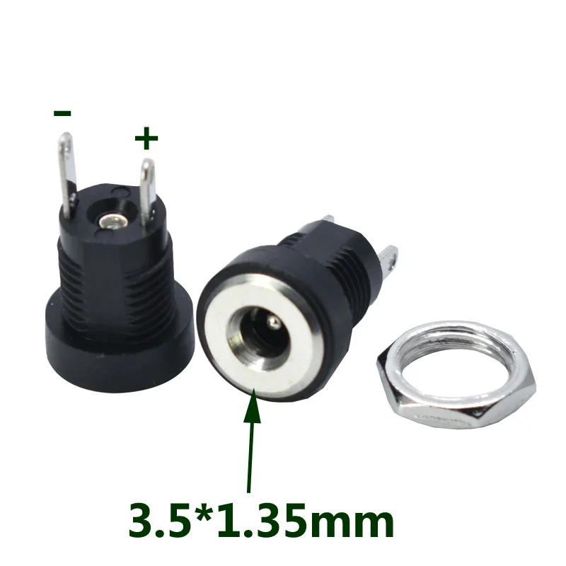 

100Pcs 3A 12v for DC Power Supply Jack Socket Female Panel Mount Connector 3.5mm 1.35mm 2 Terminal types 3.5*1.35