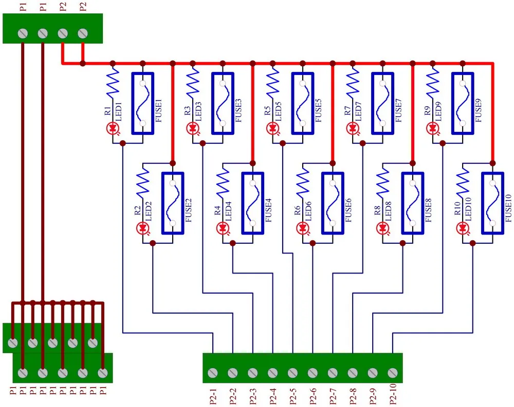 DIN Rail Mount 10 Position Power Distribution Fuse Module Board, For AC110V.