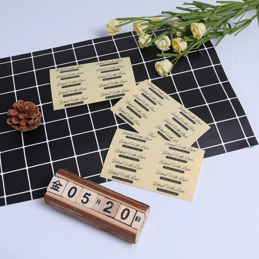 100pcs/lot Cute White Tasty Baked With Love Self-adhesive  Kraft Paper Sticker DIY Paper Label Kid Stationery Stickers