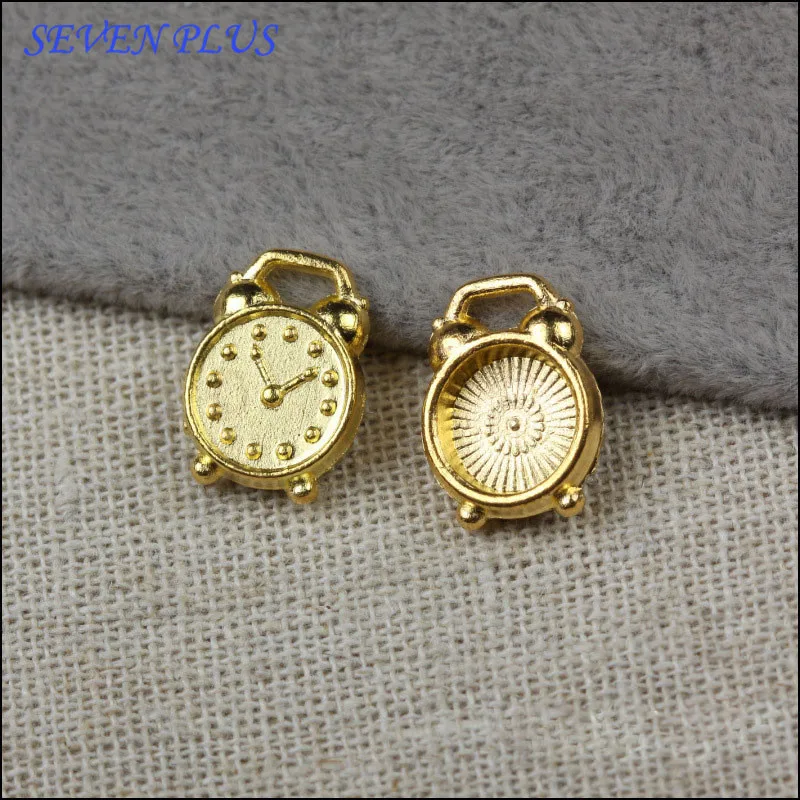 High Quality 10 Pieces/Lot 10mm*14mm Gold Color Alarm Clock Charms Diy Metal Charms