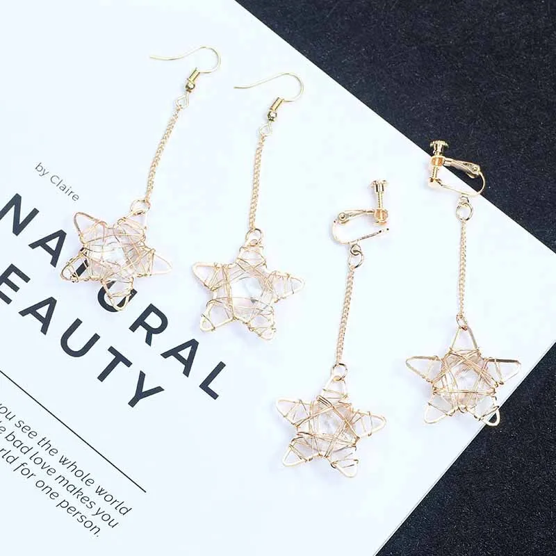 JIOFREE Korea Style High Quality geometry Hollow star love Clip on Earrings Without Piercing for Girls Party Needn\'t Ear Hole