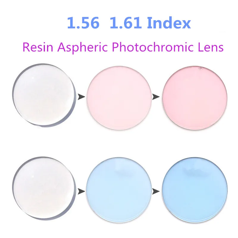 1.56 1.61 Pink Purple Blue Photochromic Transition Optical Lenses Anti Reflective UV Scratch Myopia Prescription Eye Glasses