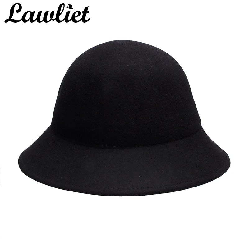 Lawliet Wool Fedora Hat Women Floppy 100% Wool Felt Cloche Hats Bucket Wide Brim Wedding Church Fedora Hat T287