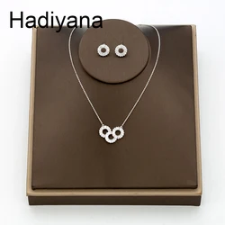 Hadiyana Trendy Fashion Round Bride Goddess AAA Zircon Set Hot Sale Shiny Sets For Women Necklace Earrings Jewelry Party TZ8111