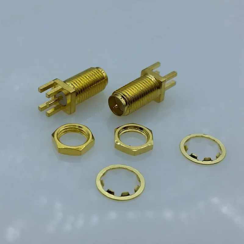 Conector macho de clavija RP-SMA, montaje en PCB de 1,6mm, conector SMA RF con arandelas de tuercas, 10 Uds./lote