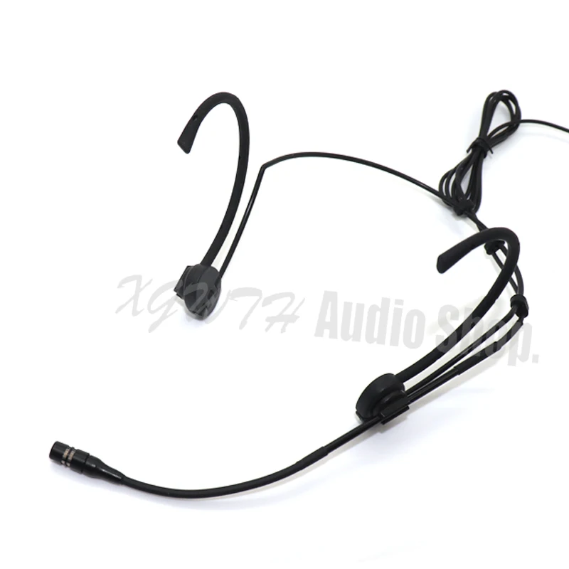 Black Dual Hook Head Headset Headworn Microphone Condenser Hypercardioid Mic For Shure Wireless Body-Pack Transmitter