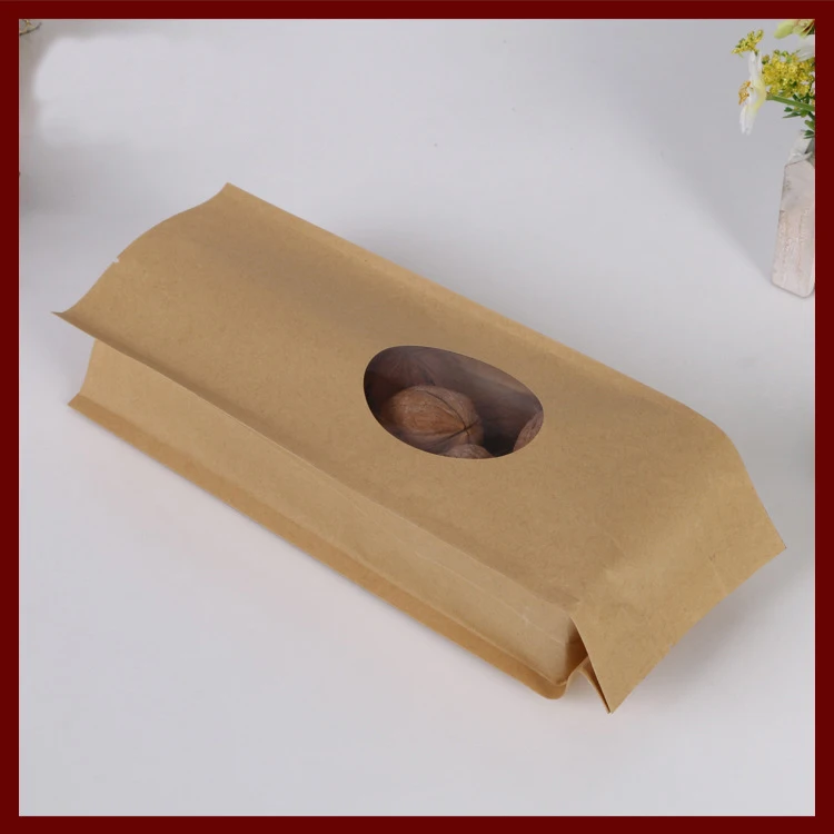 10*24+6 10pcs brown self Opening kraft paper bags with window for gifts sweets and candy food tea jewelry retail package paper