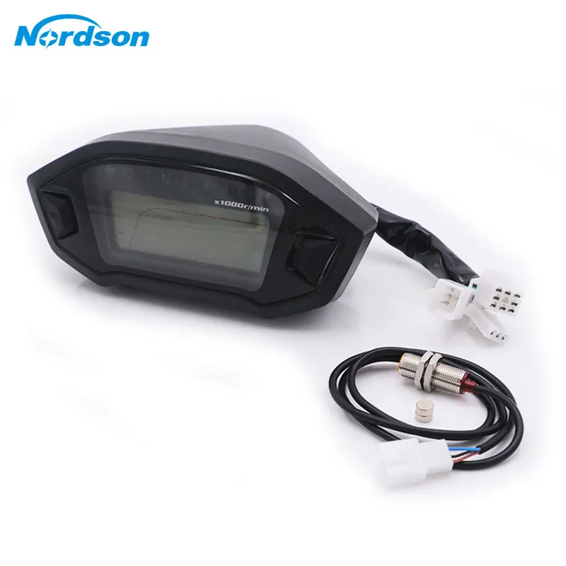 Nordson Universal Motorcycle LCD Digital Speedometer Motorcycle Odometer Backlight Instrument for 2.4 Cylinders 1300r/min