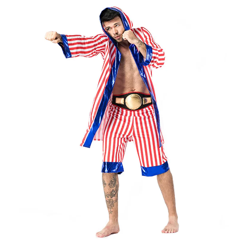 Red Stripes Man Boxer Suit Cosplay Halloween Sportswear Costumes Carnival Purim Masquerade Masked Ball Nightclub Bar Party Dress