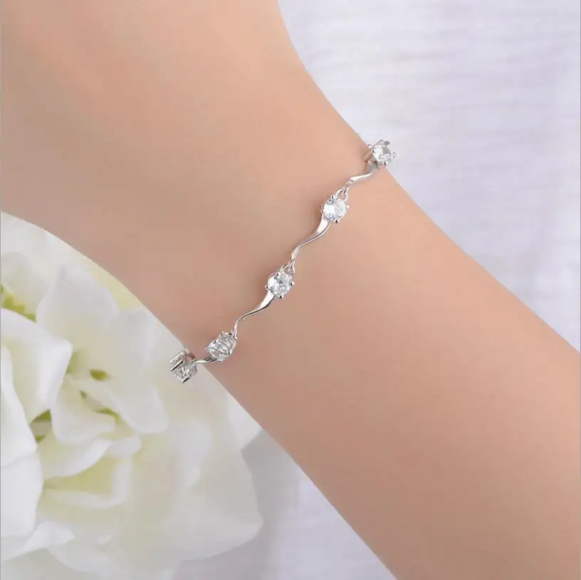 

Hot Sale Women 925 Sterling Silver Bracelets Jewelry Charm Female Crystal Stones Lady Lovers Christmas Gift Bijou