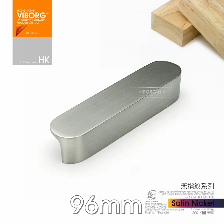 VIBORG Top Quality 96mm Zinc Alloy Modern Kitchen Cabinet Cupboard Door Pull Drawer Handles Pulls, brushed, SA-779-96