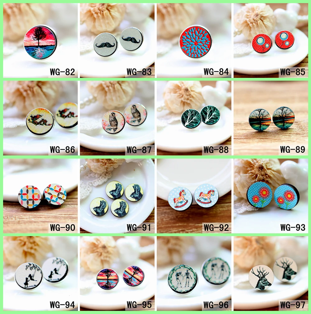 

10pcs/Bag WG 3D Rain Embossed 16mm Round Coloured Drawing pattern Laser Cut wood Cabochon DIY for Earring,Brooch,Necklace(82-97)