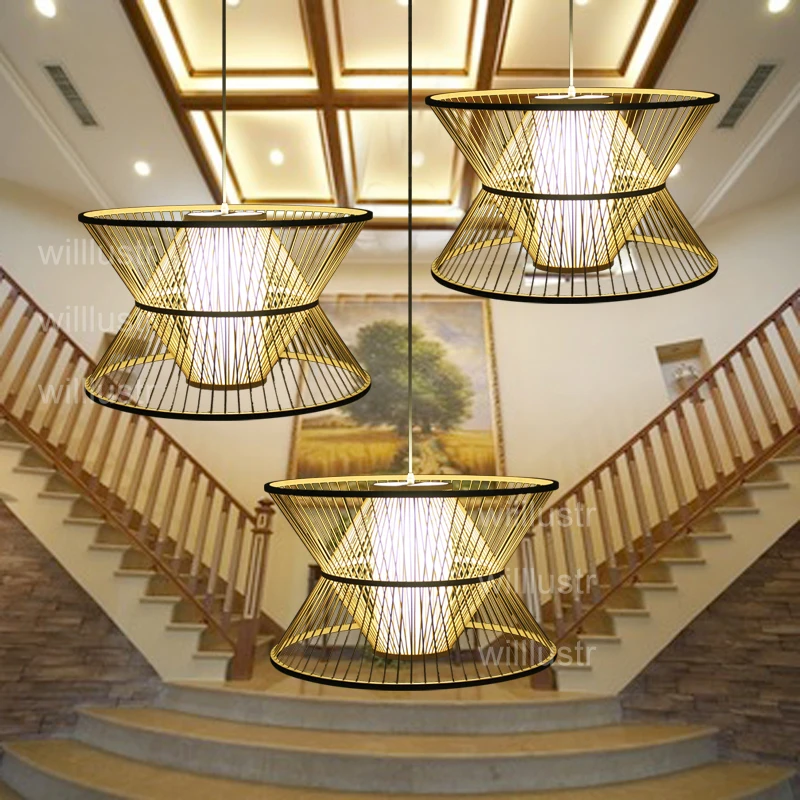

handmade bamboo pendant lamp pastoral wood suspension light modern designer lighting hotel restaurant nordic mall
