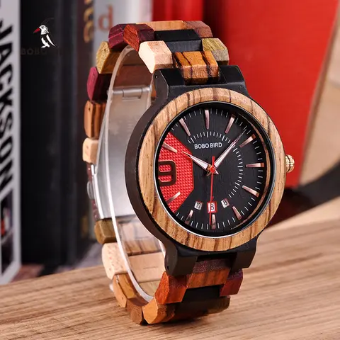 Men's Wooden Luxury Watch with Date BOBO BIRD