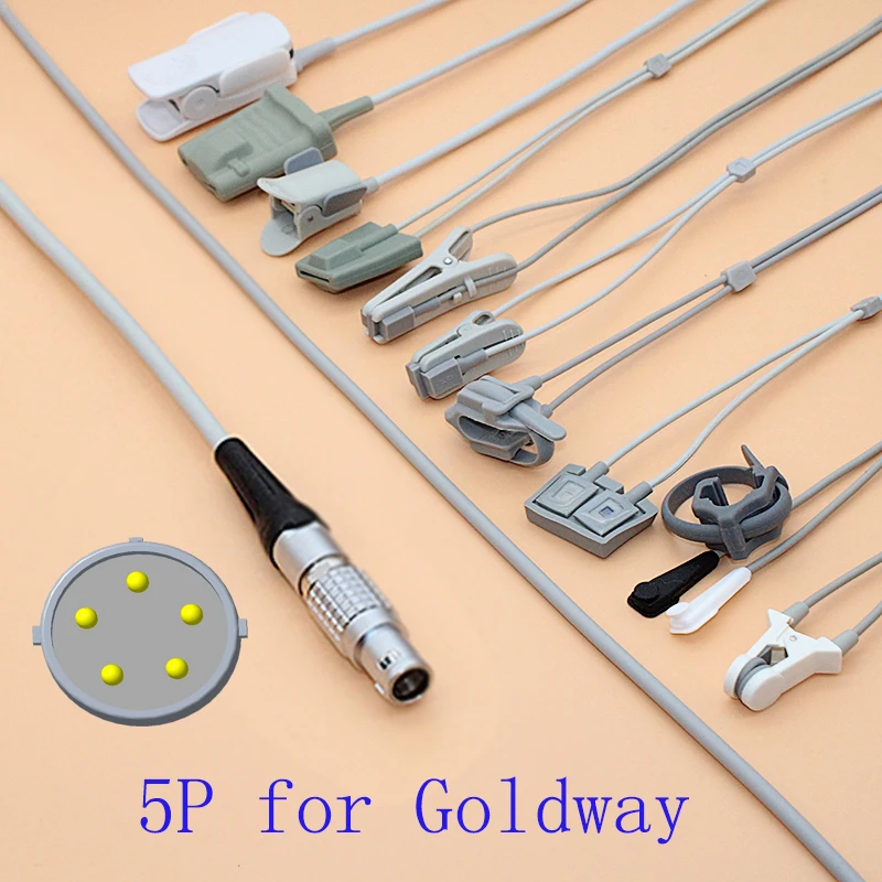 Goldway UT4000A/C/E/F UT6000A Spo2 sensor cable for adult/pediatric/child/Neonate/veterinary,3M Lemo 5P FGG.1B probe cable.