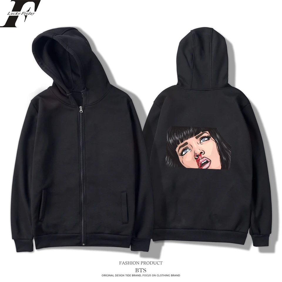 Mia Wallace funny fashion hip hop hoodie sweatshirt men women zipper hoodies jacket coat casual long sleeve harajuku hooded tops