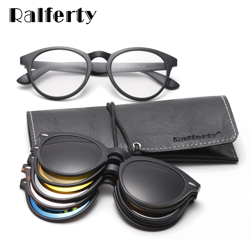 

Ralferty 5 In 1 Magnet Sunglasses Women Polarized Clip On Glasses Men Round Prescription Optic Frames Yellow gunes gozlugu A2205