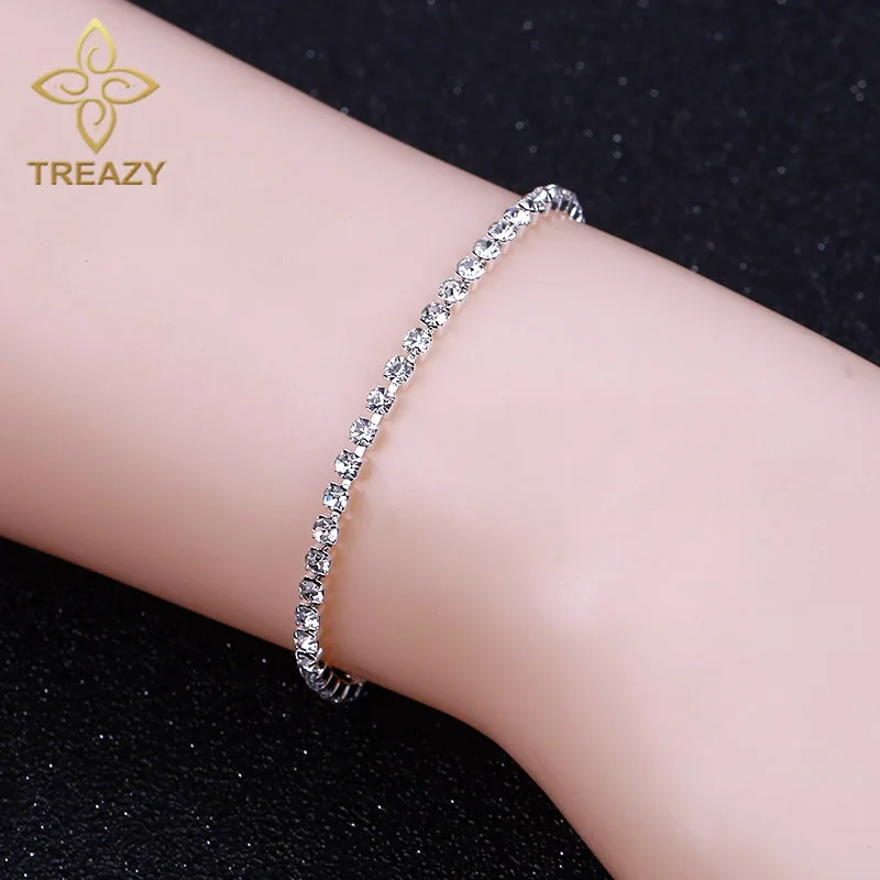 TREAZY Simple Crystal Bridal Bracelets For Women Silver Color Rhinestone Bracelets & Bangles Bridesmaid Wedding Jewelry Gift