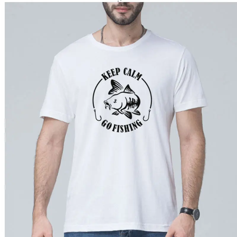 2019 Cotton Breathable Slim Fit Keep Calm Go Fishinger Tshirt Humor Carp Printing Men Brand O-Neck Short Sleeve Tee Shirt