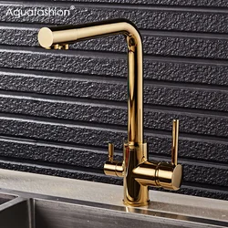 Gold Kitchen Faucets With Filtered Water Deck Mounted Drinking Water Mixer Tap Brass Gold Kitchen Faucet Filter