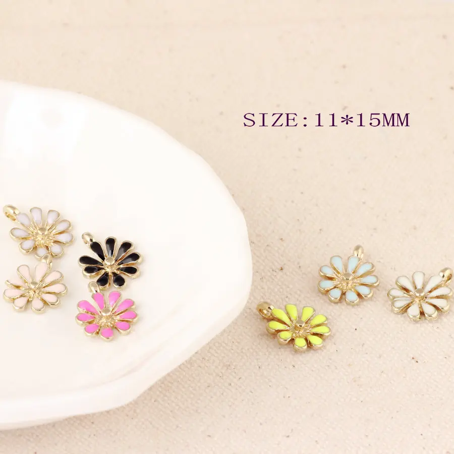 Enamel Alloy Charms Metal Oil Drop Daisy Flower Charm Pendant Craft Fit Bracelet Necklace Keyring Decor 11*15mm 70pcs 140pcs