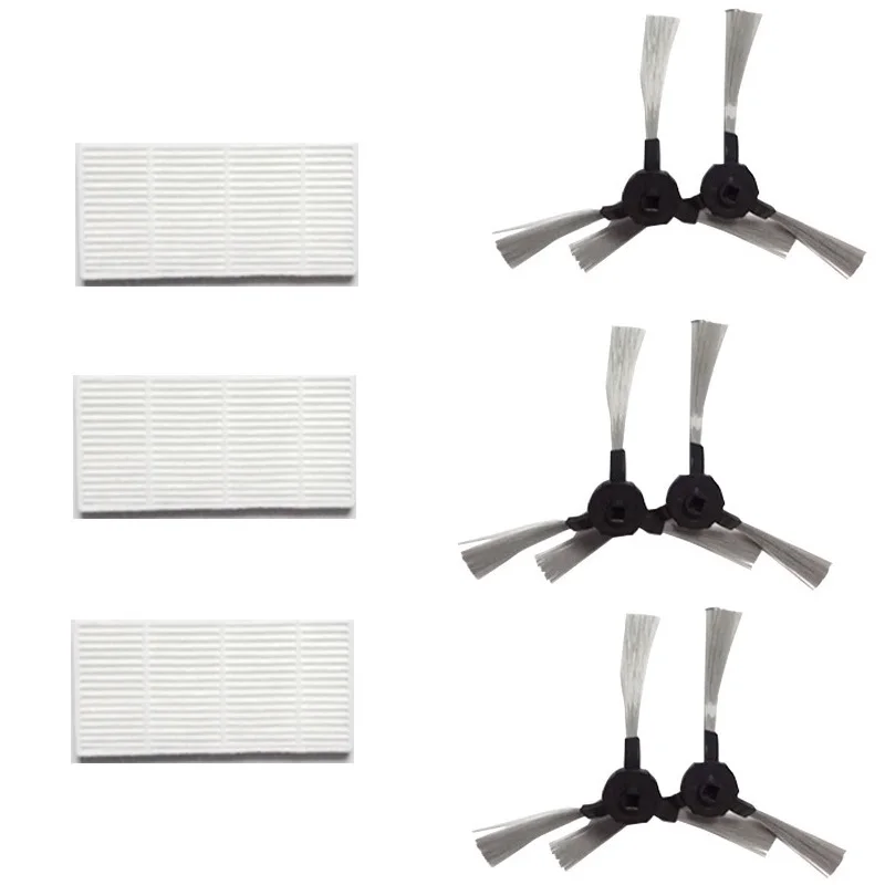 3 pçs hepa filtro + 6 peças de escova lateral robô aspirador hepa filtro para proscenic 790 t