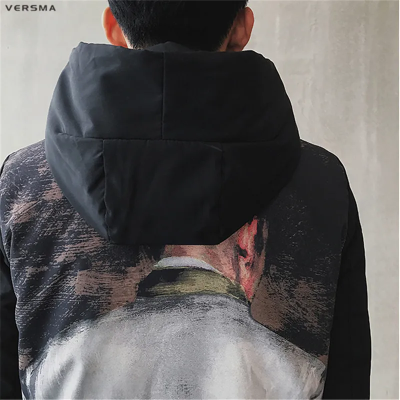 VERSMA 2018 Koreanische Harujuku Ulzzang Graffiti Gedruckt Bomber Jacken Mäntel Männer Hip Hop Lange Bomber Jacke Männlichen Parkas Windjacke