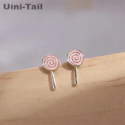 Uini-Tail hot new 925 Tibetan silver literary pink lollipop earrings sweet little fresh cute girl candy trend ear jewelry ED269