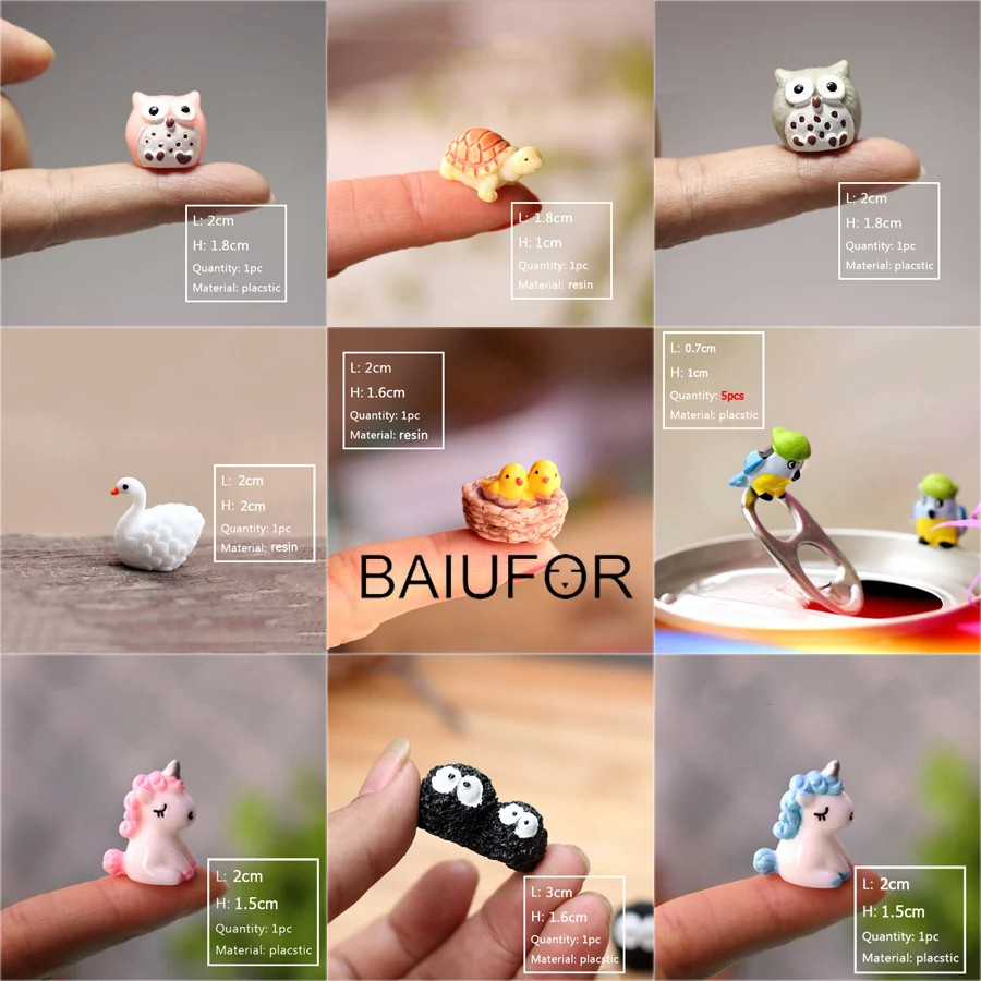 BAIUFOR Super Mini Animals 1 miniaturas de jardín de hadas, figuritas de terrario diy, Micro musgo, decoración de paisaje, accesorios de casa de