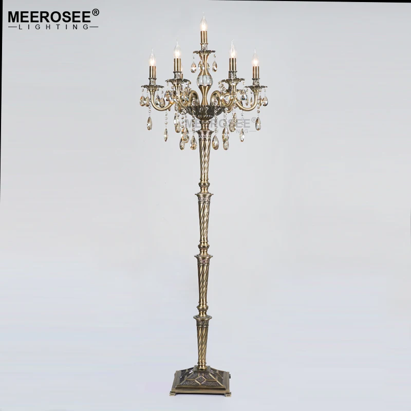 

Bronze Crystal Floor Lamp Floor Stand Light Fixture Cristal Candelabra Standing Lamp High Quality Decoration Lamparas De Pie