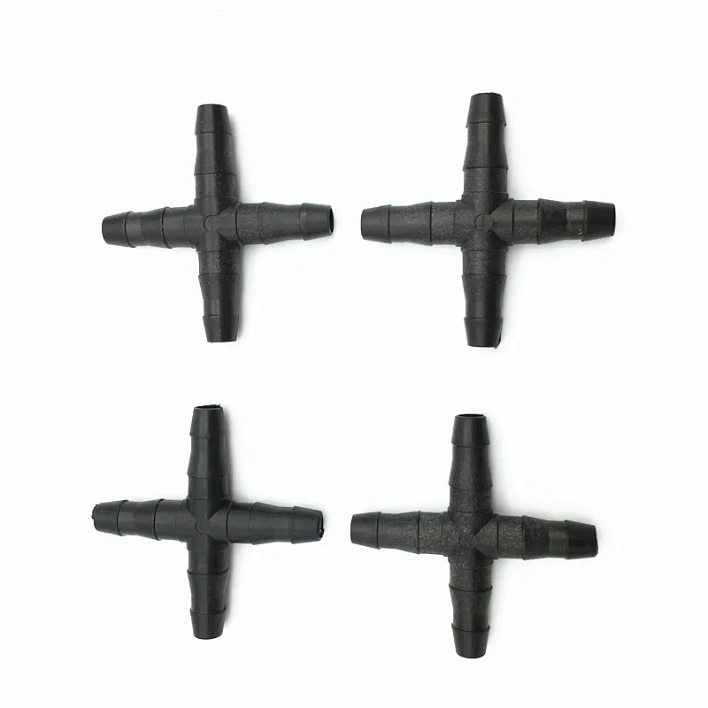 30Pcs 4 / 7mm 4-Way Connector black Connect 4 / 7mm hose Suitable for garden irrigation  Pipe Connector