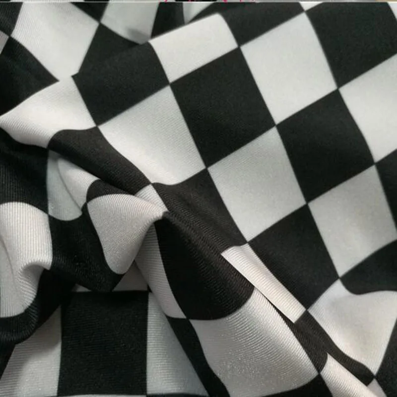 4 Side Stretch, Swimming Fabric, Cotton/Spandex Knit Fabric, Black/White Square Printing Fabric, Sewing, Swimsuit, DIY, Sports C view 2