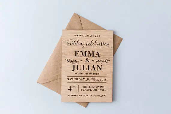 Wedding Invitation, Rustic Wedding Invitation, Custom invitations with envelops, Laser Cut Wedding Favors,Unique invitation card