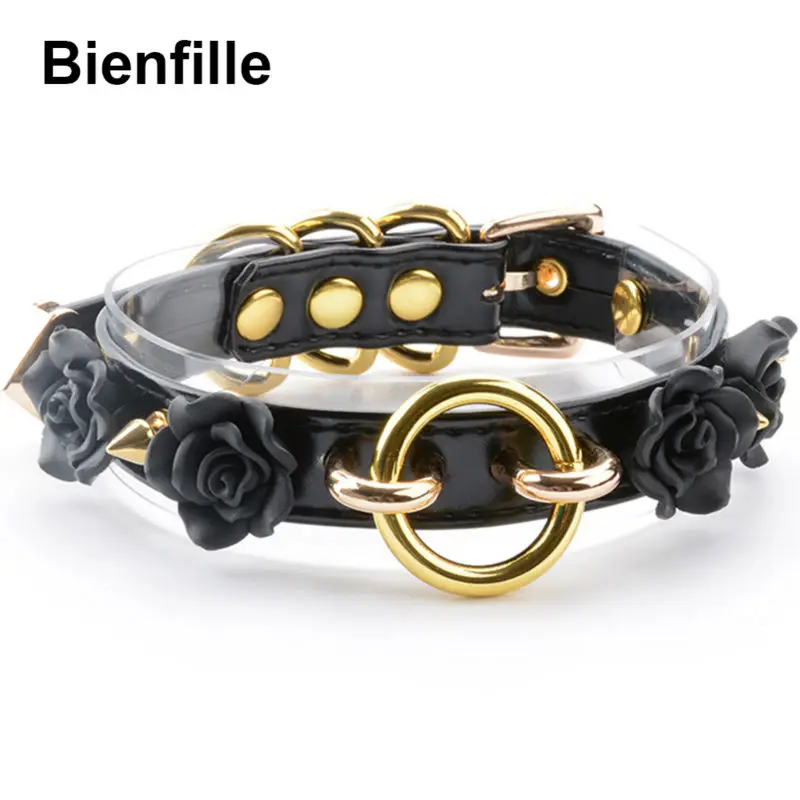 Choker Necklace Women Punk Gothic Flower  100% Handmade 2 Layer Clear PVC PU Leather Collar Necklace 6 Colors