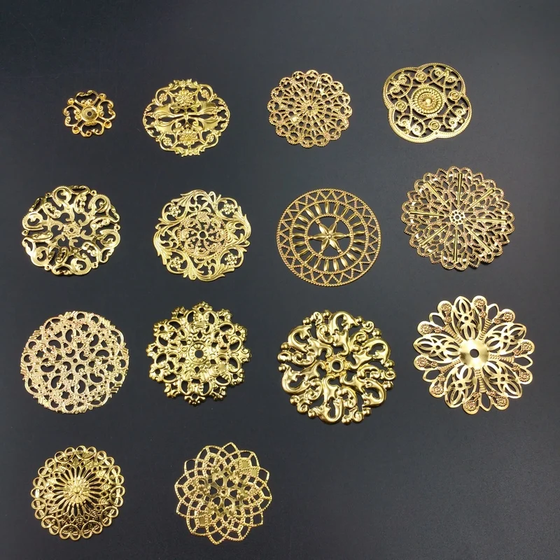 20Pcs/lot Various styles Filigree  Round Wraps Connectors Embellishments Findings metal craft cosplay accessories  Jewelry parts